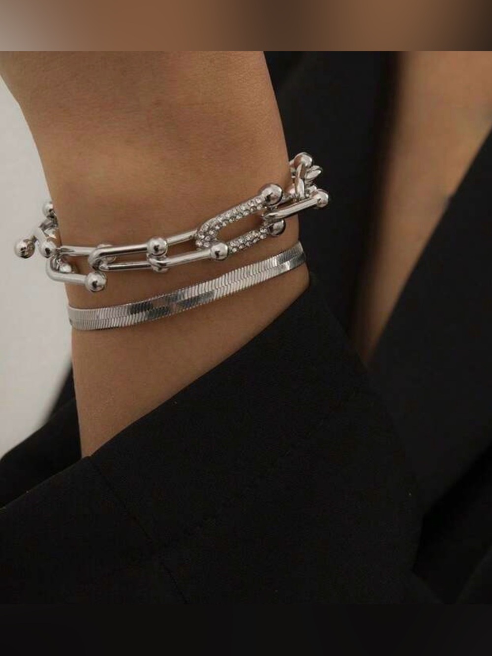 Western Horseshoe Bracelet Set Silver Layered Crystal Accent Bracelet Set